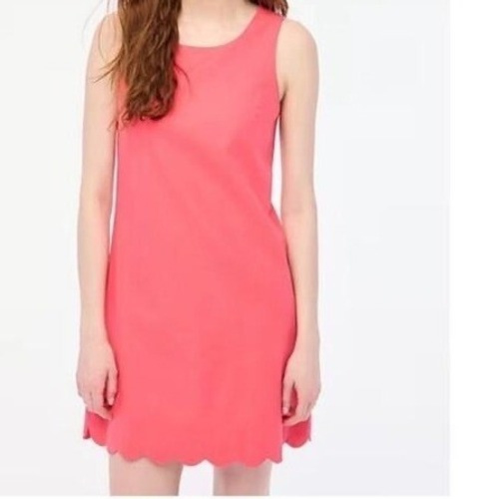 J. Crew Factory Women's Scallop Hem Linen Blend Coral Pink Shift Dress, Size 4
